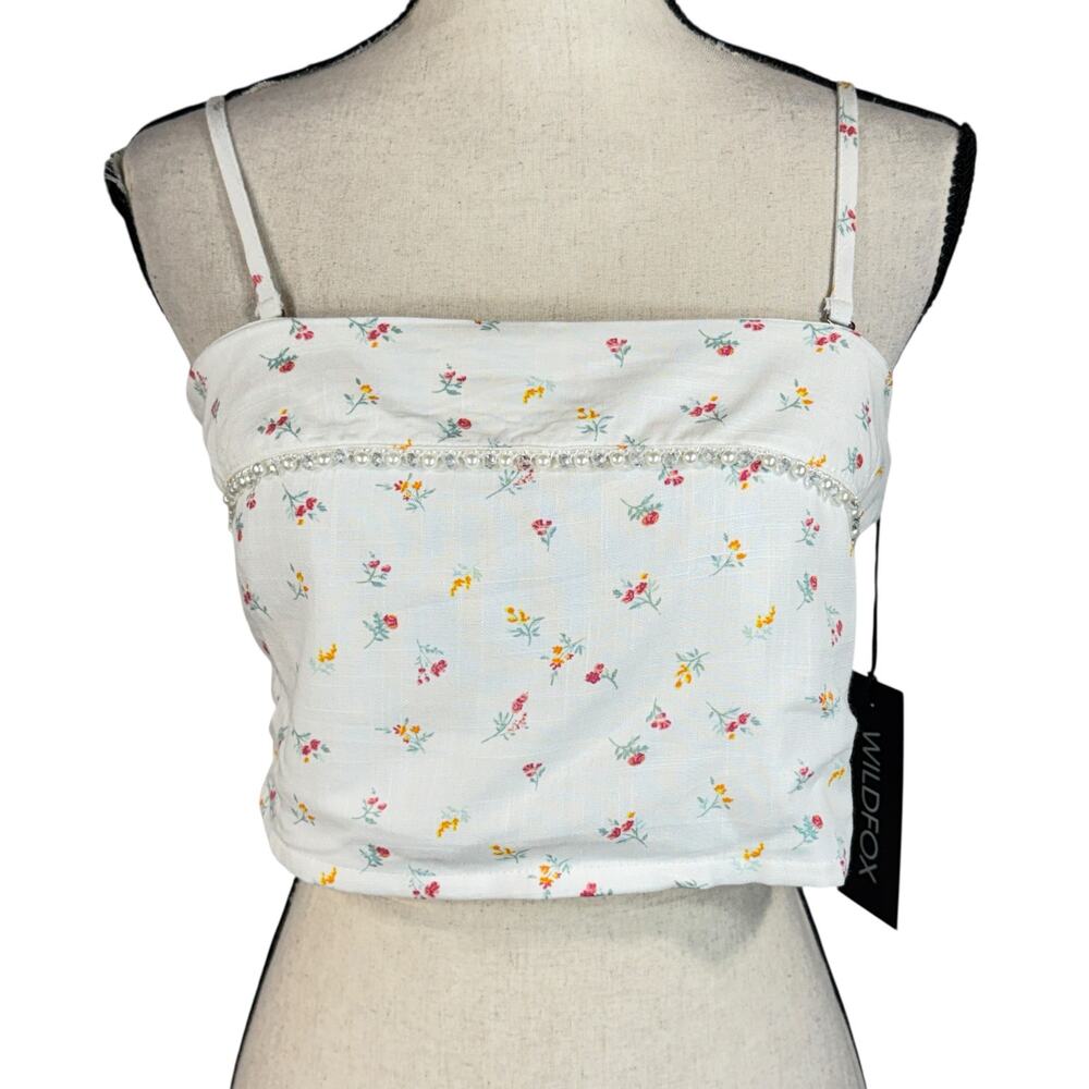 Wildfox Medium Odessa Crop Top Floral Ditsy Spaghetti Straps Strapless Beaded